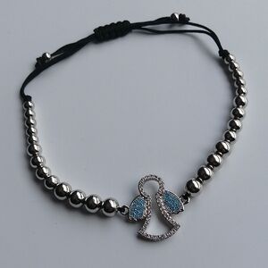 🔥3/$25🔥Adjustable Bracelet Silver Beads Angel Charm Turquoise Clear